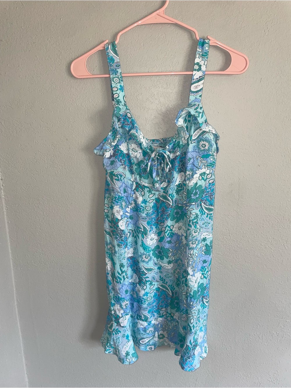 SO Floral Mini Slip Dress in Teal and Blue